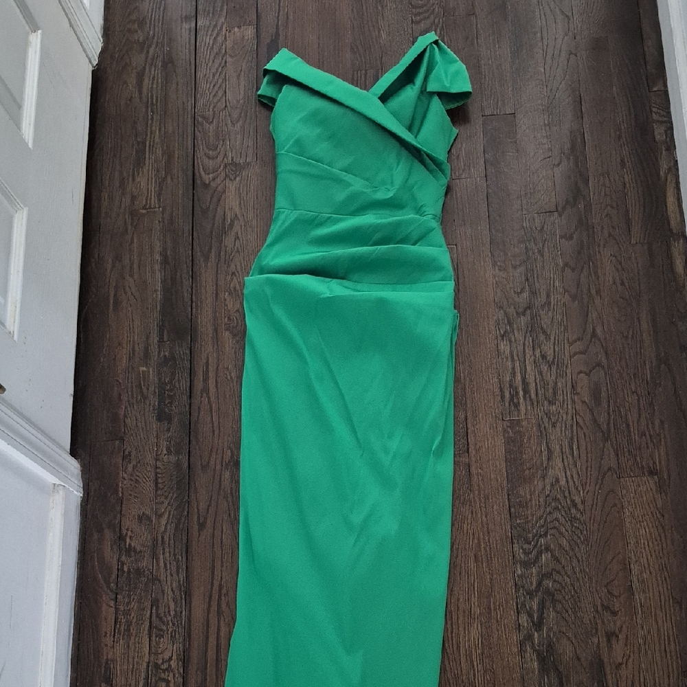 Teri Jon Off Shoulder Green Dress